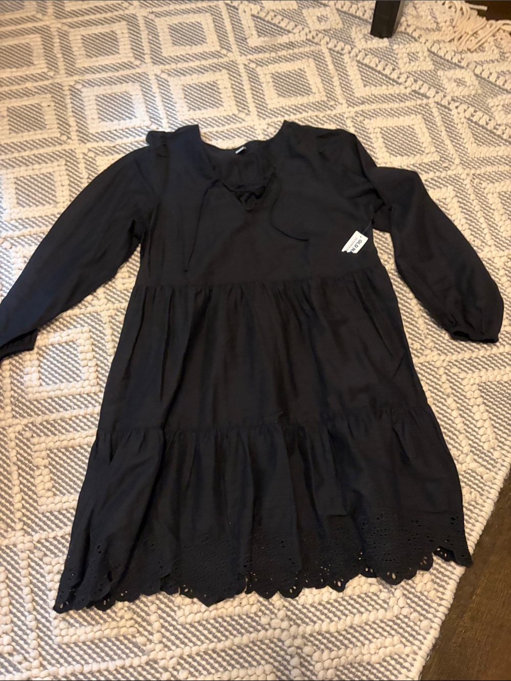 Old Navy Black Tiered Long-Sleeve Dress with Eyelet Hem